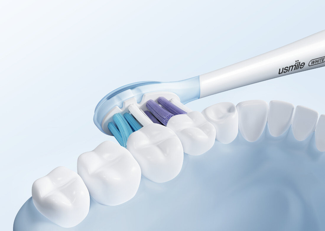 Oryginalna końcówka szczoteczki USMILE Advanced Whitening (2 szt.) (Usuwa płytkę bakteryjną) wygląd design prezentacja wizualizacja Precyzyjna higiena zębów