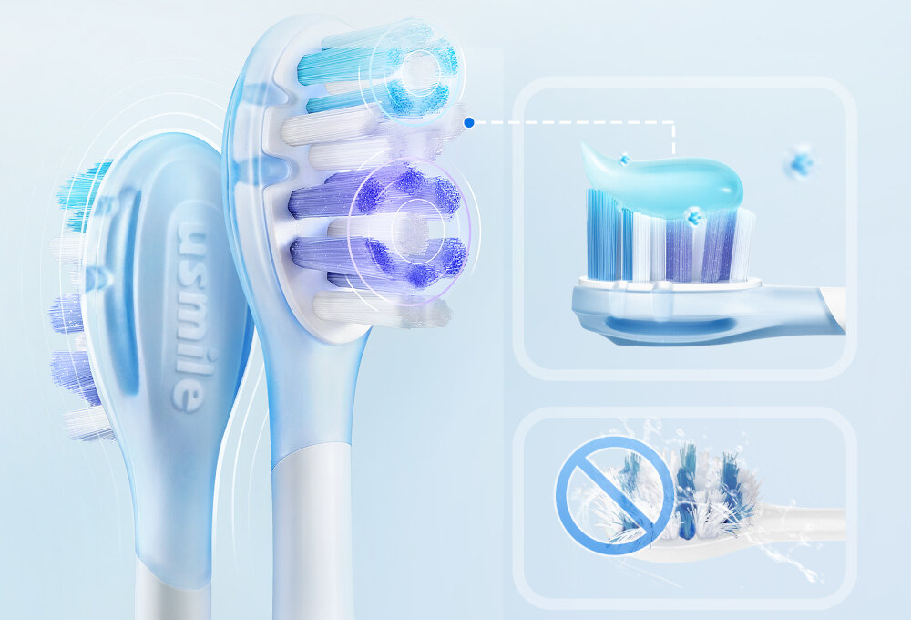 Oryginalna końcówka szczoteczki USMILE Advanced Cleaning (2 szt.) (Usuwa płytkę bakteryjną) Bezpieczne dla szkliwa zdrowie zębów i dziąseł 