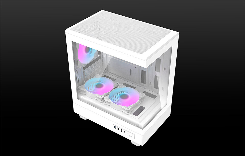 Obudowa DARKFLASH DB330M Biały, RGB, zarządzanie kablami, design, wnętrze, Górny panel obudowy z filtrem przeciwkurzowym.
