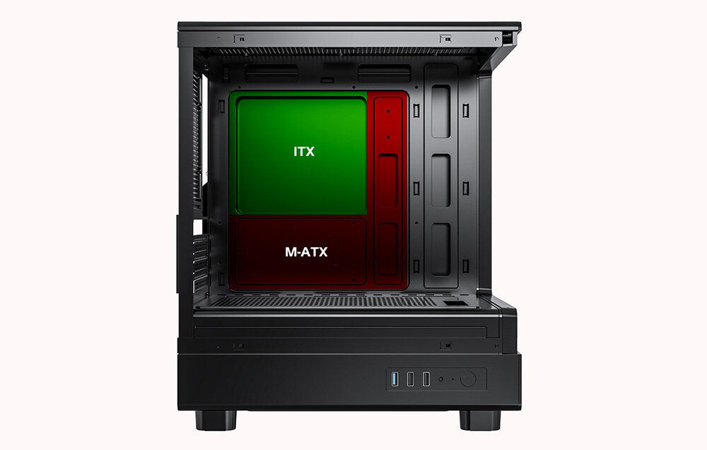 Obudowa DARKFLASH DB330M Czarny, SSD, HDD, pamięć, konfiguracja, Obszar montażu płyt głównych ITX oraz M-ATX.