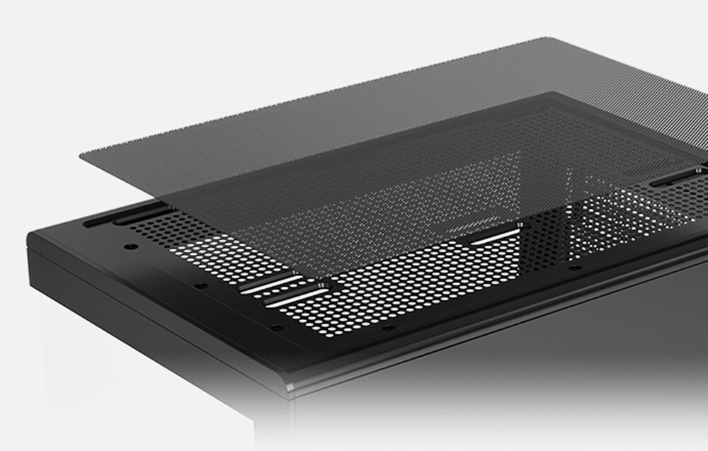 Obudowa DARKFLASH DB330M Czarny, RGB, zarządzanie kablami, design, wnętrze, Górny panel obudowy z filtrem przeciwkurzowym.