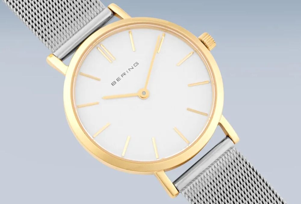 Zegarek Damski Bering 14129 klasyczna koperta stal złota srebrna tarcza elegancki wygląd
