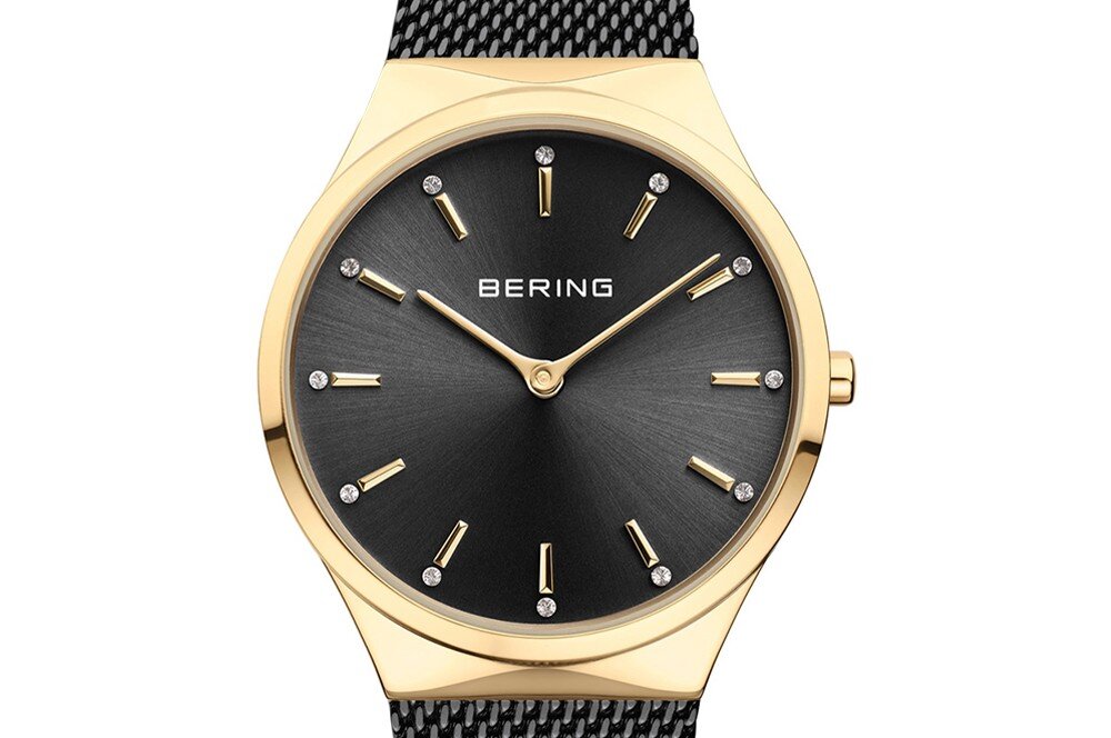 BERING Classic 12131-132 zegarek damski elegancki czarna tarcza złota koperta stal mesh