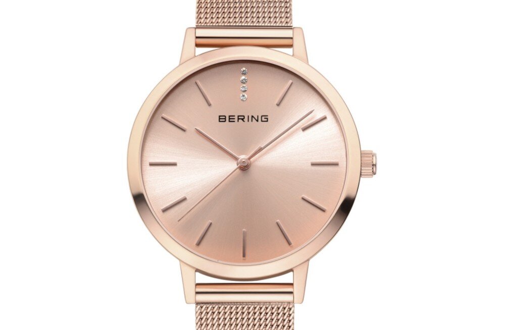 BERING Classic 13434 damski zegarek różowe złoto elegancki design stalowa koperta mesh