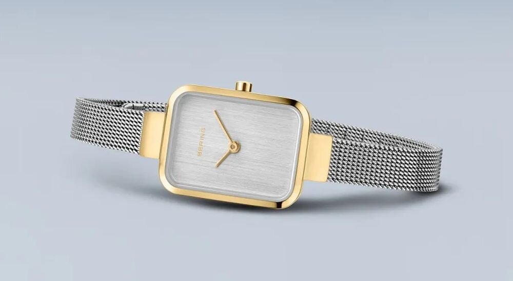 BERING Classic 14520 zegarek damski elegancki prostokątny design stal złota srebrna bransoleta mesh