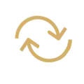 Ikona przedstawia dwa zakrzywione strzałki tworzące okrąg, w kolorze złotym na przezroczystym tle.