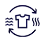 Ikona przedstawia symbol koszulki otoczonej strzałkami, z falistymi liniami po obu stronach, sugerującymi ruch powietrza lub ciepło. Kolor ikony to ciemny niebieski.