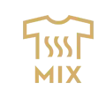 Ikona przedstawia stylizowaną koszulkę z napisem \'MIX\' poniżej. Koszulka jest w kolorze złotym na szarym tle.