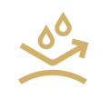 Ikona przedstawia stylizowany symbol z dwoma kroplami nad falistą linią, w kolorze złotym.