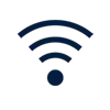 Ikona w kształcie stylizowanego symbolu Wi-Fi w kolorze ciemnoniebieskim.