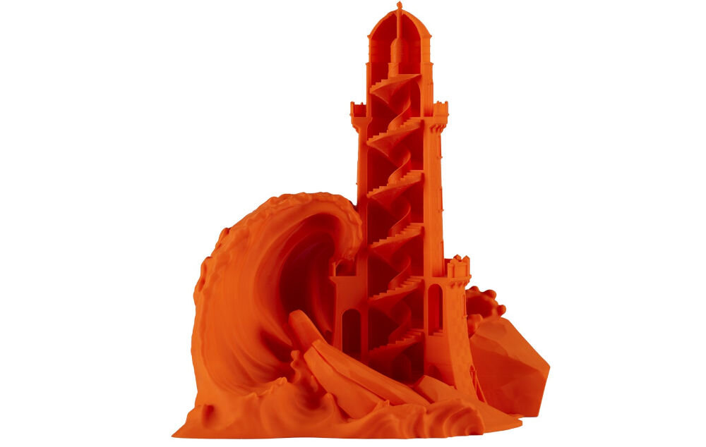 Drukarka 3D PRUSA Core One+ Wi-Fi, LAN + Zestaw do montażu Pomarańczowy wydruk 3D latarni morskiej z falą Power Panic, wznowienie druku, ochrona przed awarią