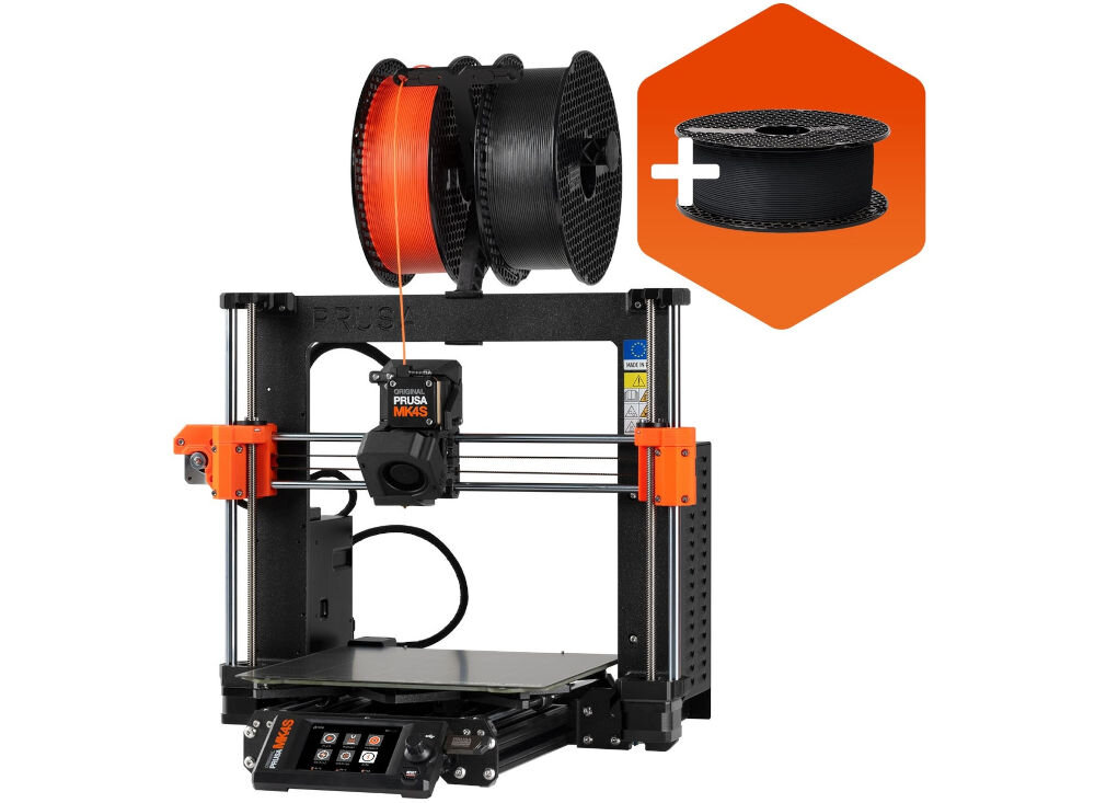 Drukarka 3D PRUSA MK4S Wi-Fi, LAN (Zmontowana) drukarka na białym tle ikona z filamentem gotowa do druku, szybki start, fabryczna kalibracja