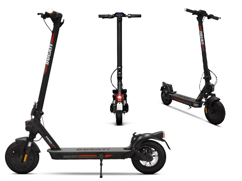 Hulajnoga elektryczna DUCATI Pro II Evo 2023 Czarny solidna konstrukcja ramy zgodna z najwyższymi standardami bezpieczeństwa i produkcji połączenie aluminium i stopu magnezu duży antypoślizgowy pokład maksymalne obciążenie do 100 kg