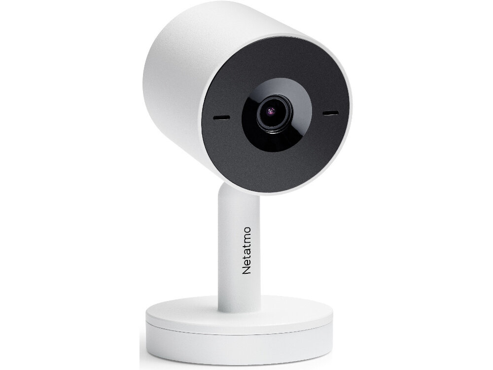 Kamera NETATMO Advance Wewnętrzna, Wi-Fi Biały kamera na białym tle widoczna od przodu bieżący podgląd na żywo w rozdzielczości 2K 1440 px stałoogniskowy obiektyw szeroki kąt widzenia 130° wyraźne nagrania funkcja HDR dostosowana ekspozycja do zmiennych warunków oświetleniowych aplikacja mobilna Home + Security