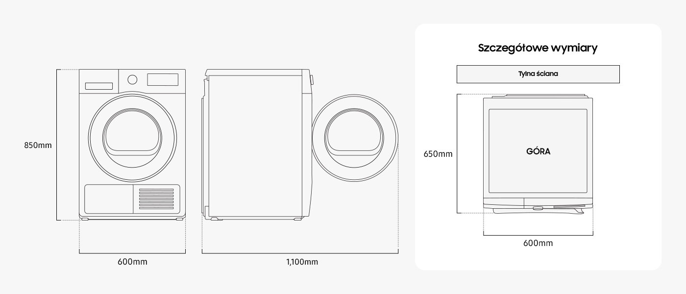 wymiary suszarki DV90DG52A0ABEO