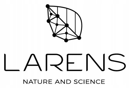 Logo z napisem \'LARENS NATURE AND SCIENCE\' oraz graficznym symbolem przypominającym sieć połączonych punktów.