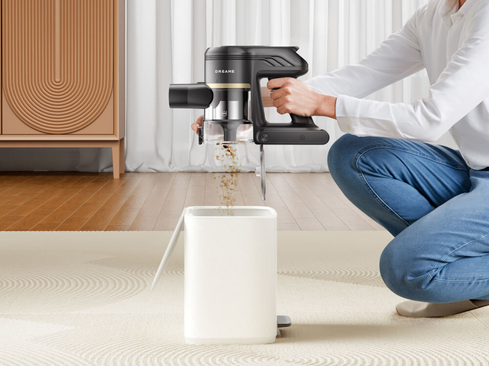 Odkurzacz DREAME T30 Flex opróżnianie pojemnika na kurz bez brudzenia rąk bez kontaktu z alergenami dla alergików