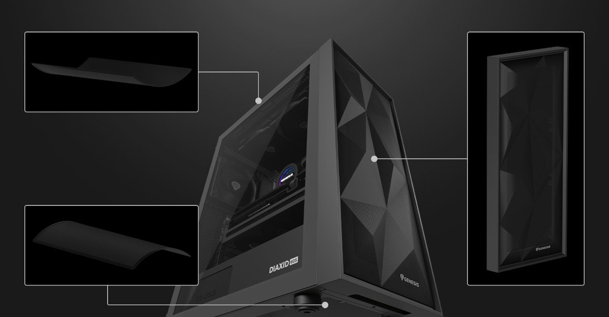 Genesis Diaxid 605F magnetycznym filtrom górze i spodzie wilgotną ściereczką przedni panel mesh gęstą siatką o oczkach ok. 0,8 mm - osłony przeciwkurzowe