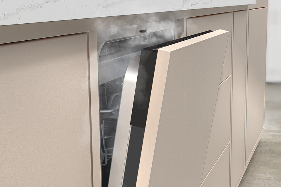 drzwi w zmywarce Samsung automatycznie otwierają się po zakończonym cyklu co przyspiesza suszenie naczyń