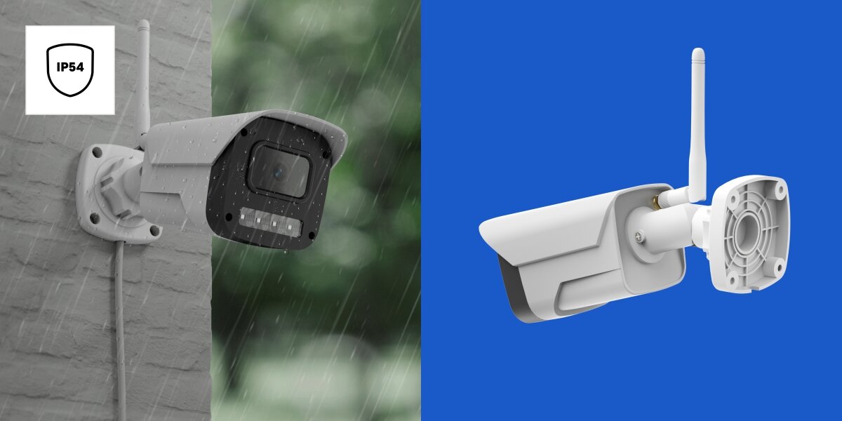 Zewnętrzna kamera Hama w deszczu z certyfikatem wodoszczelności IP54.