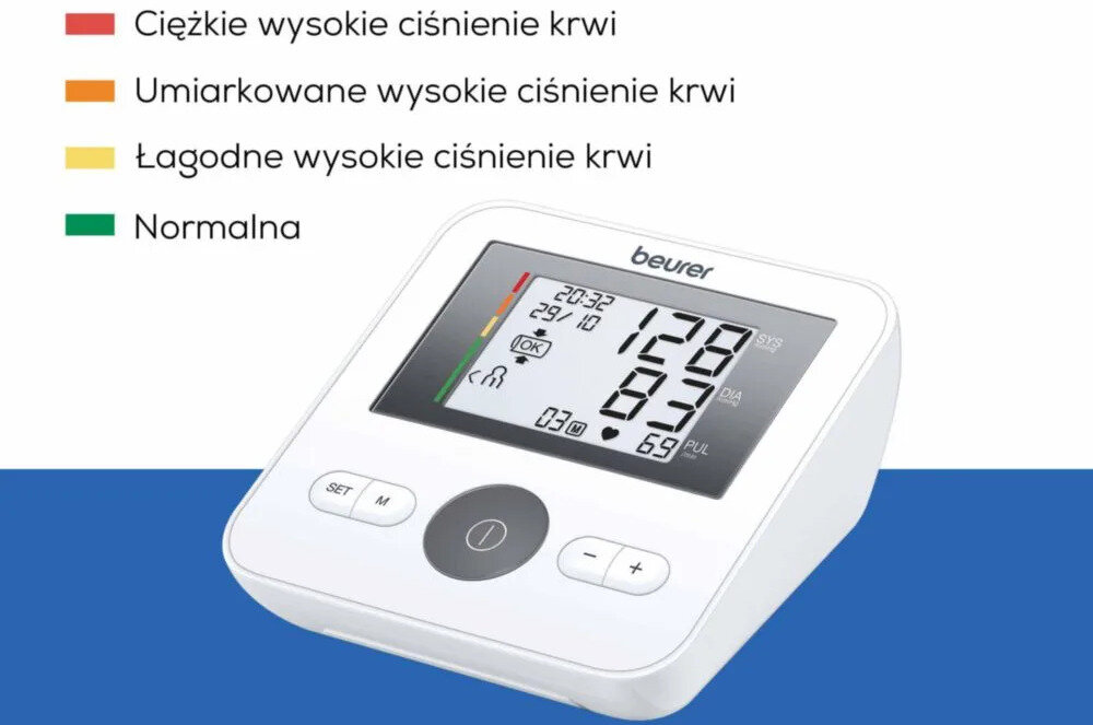 Ciśnieniomierz BEURER BM 27 Biało-szary Prosta obsługa dla każdego wykonuje pomiar automatycznie Kolorowa skala monitorowanie ciśnienia wiedza ułatwienie możliwości