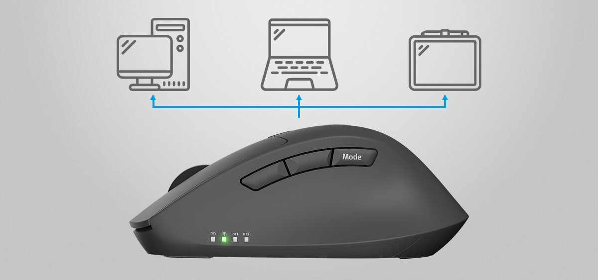 NATEC Kite Natec Kite łączności Bluetooth oraz 2,4 GHz sparowania myszy z maksymalnie trzema urządzeniami jednocześnie Dedykowany przycisk - mysz na jasnym tle z ikonami komputera, laptopa i tableta