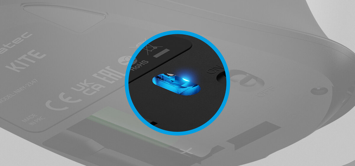 NATEC Kite Natec Kite sensor optyczny Blue Sense szkło Rozdzielczość do 4000 DPI czułość kursora - zbliżenie na sensor