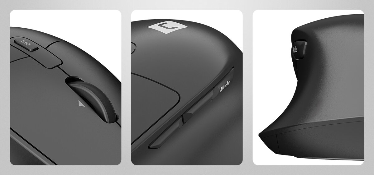 NATEC Kite Konstrukcja Natec Kite naturalnemu ułożeniu ręki i komfortowi użytkowania wyprofilowanie obudowy - obudowa myszy z trzech perspektyw