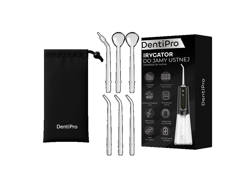 Irygator ALPHA DentiPro SWF-05 Czarny dwa przyciski, funkcja zapamiętywania, obrotowa końcówka