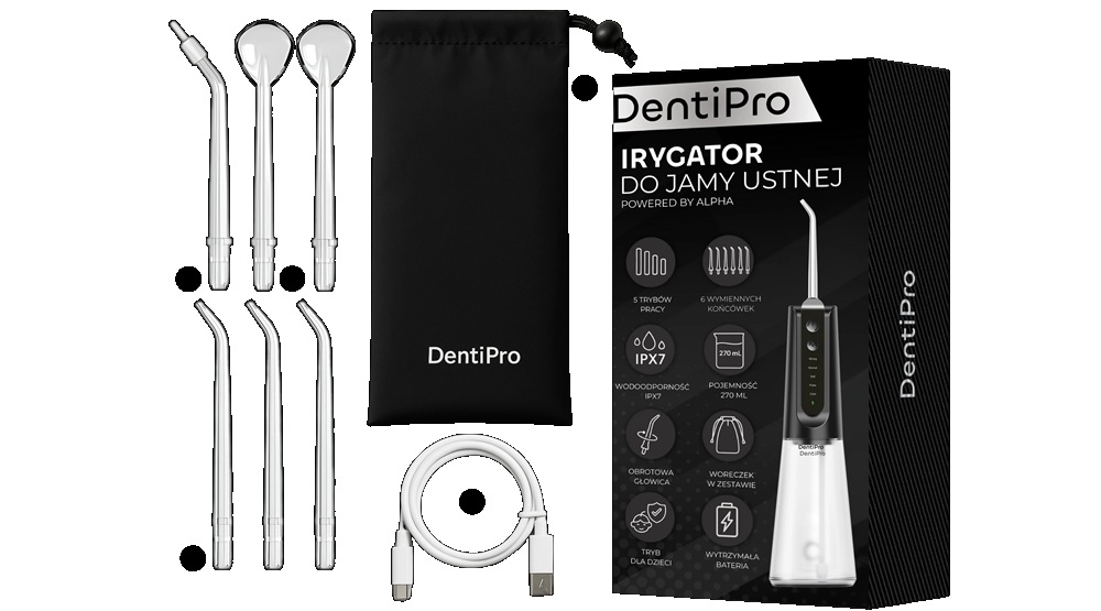 Irygator ALPHA DentiPro SWF-05 Czarny wododporna konstrukcja, bezpieczne korzystanie, kompaktowa forma