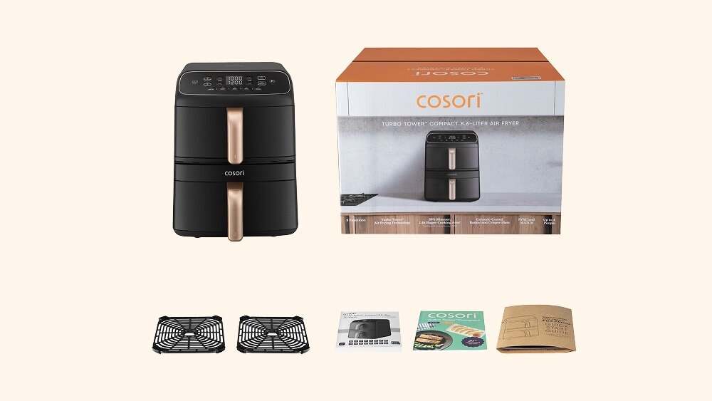 Air Fryer Frytkownica beztłuszczowa COSORI Turbo Tower Compact 8.6 l bogata zawartość zestawu, koniec opisu
