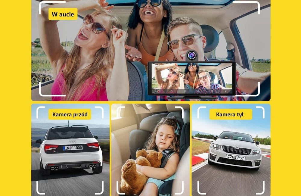 XENSO X11 kamera 4K przednia i 1080p tylna cofania linie pomocnicze, różne ujęcia z kamer samochodu