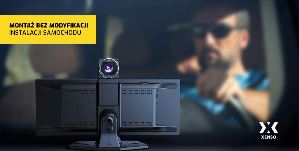 XENSO X11 montaż bez ingerencji uchwyt zasilanie zapalniczka, samochodowy tablet zamontowany na pulpicie auta, osoba prowadząca auto