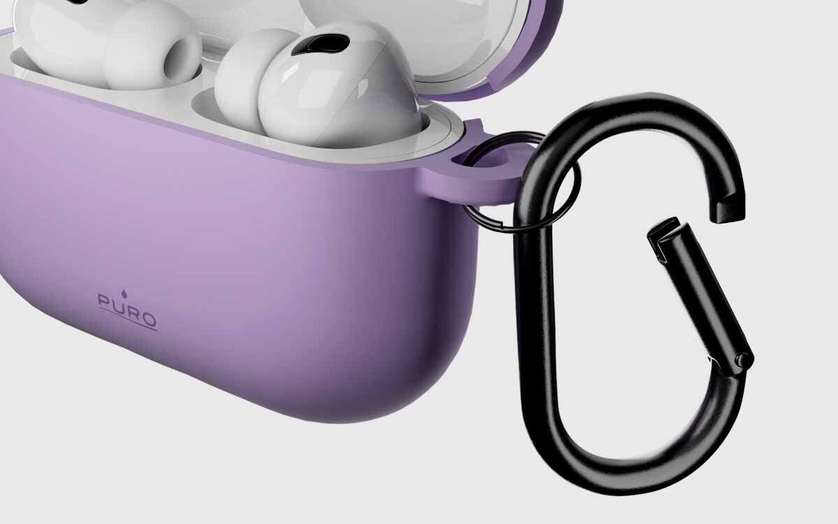Etui na słuchawki PURO Icon Air do Apple AirPods Pro 3 dostęp do portu ładowania ładowanie bez zdejmowania etui, kadr na karabińczyk przymocowany do etui
