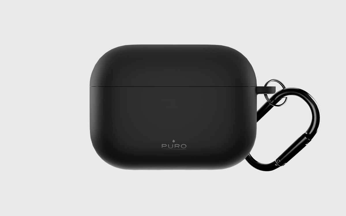 Etui na słuchawki PURO Icon Air do Apple AirPods Pro 3 miękkie wykończenie ochrona przed zarysowaniami elegancki styl, etui na słuchawki od frontu na szarym tle