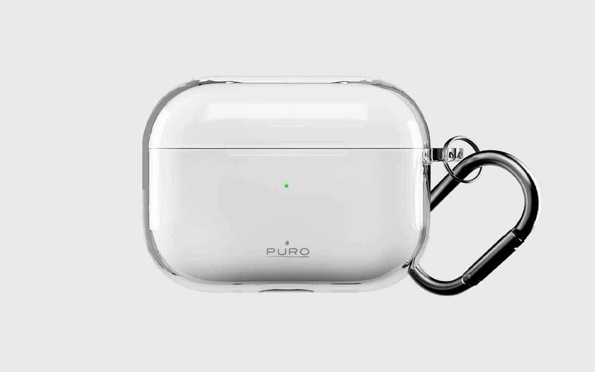 Etui na słuchawki PURO Icon Air do Apple AirPods Pro 3 miękkie wykończenie ochrona przed zarysowaniami elegancki styl, etui na słuchawki od frontu na szarym tle