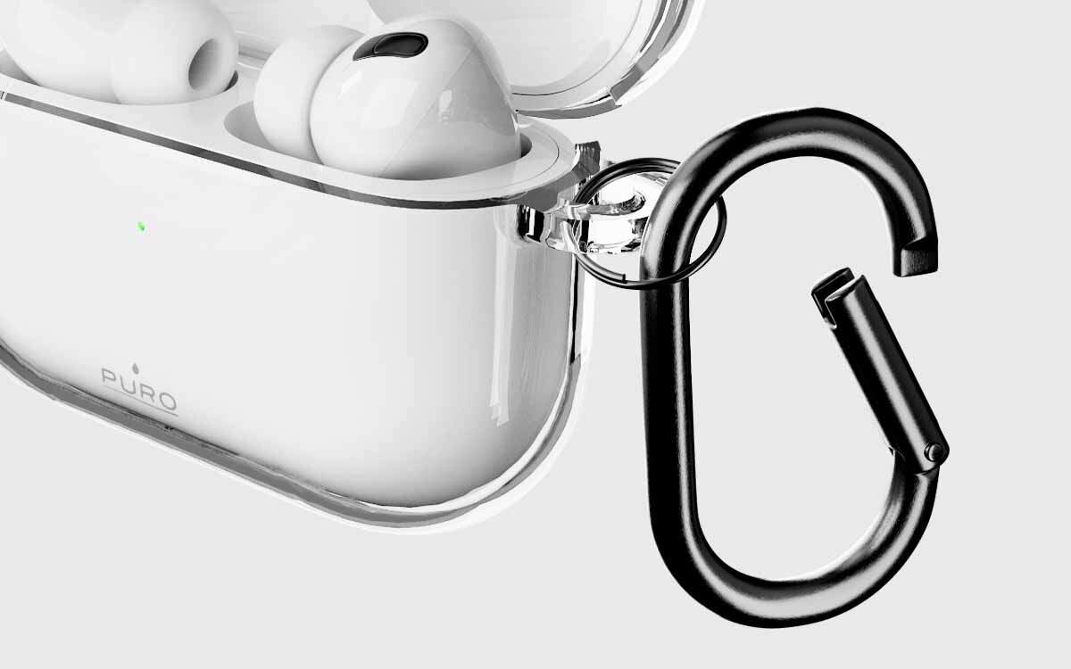Etui na słuchawki PURO Icon Air do Apple AirPods Pro 3 dostęp do portu ładowania ładowanie bez zdejmowania etui, kadr na karabińczyk przymocowany do etui