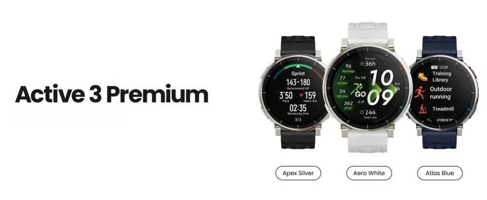 Smartwatch AMAZFIT Active 3 Premium 3 wersje kolorystyczne zegarka Active 3 Premium międzyinnymi Apex Silver, Aero White oraz Atlas Blue