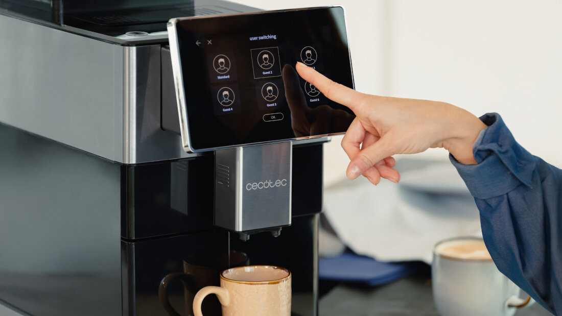 Ekspres CECOTEC Cremmaet Tempo Profile dla całej rodziny 6 indywidualnych profili użytkownika kawa konfiguracja wygoda komfort korzystanie ułatwienie
