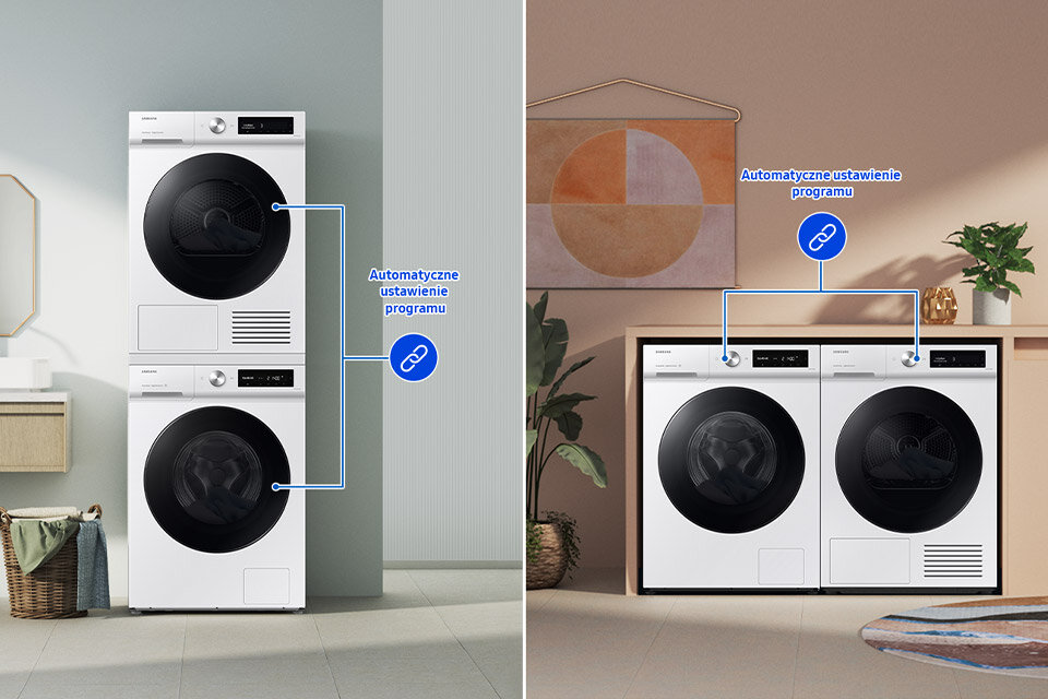 automatyczne ustawienie programu w pralce Samsung Bespoke AI połączonej z suszarką Samsung Bespoke AI
