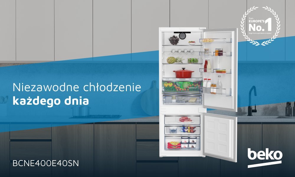 LODÓWKA BEKO BCNE400E40SN wizualizacja top baner model Niezawodne chłodzenie każdego dnia