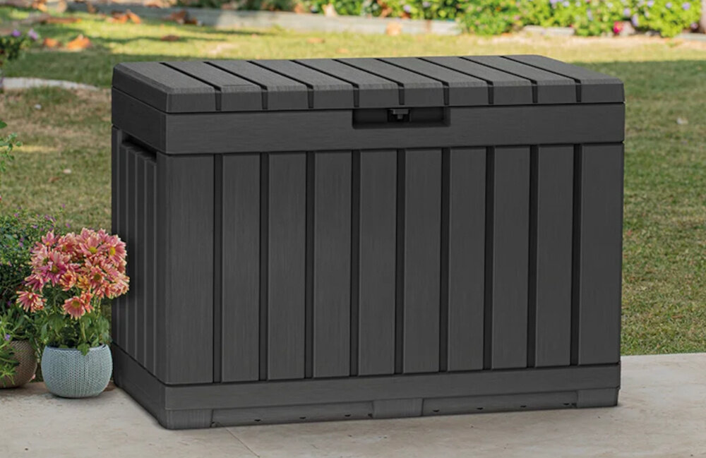 Skrzynia ogrodowa KETER Kentwood Box 0 259152 190L Grafit niezbednik ogrodowy idealny schowek