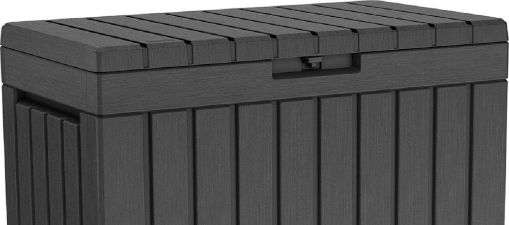 Skrzynia ogrodowa KETER Kentwood Box 0 259152 190L Grafit funkcjonalny produkt schowek dodatkowe miejsce do siedzenia dla jednej osoby udzwig do 160 kg