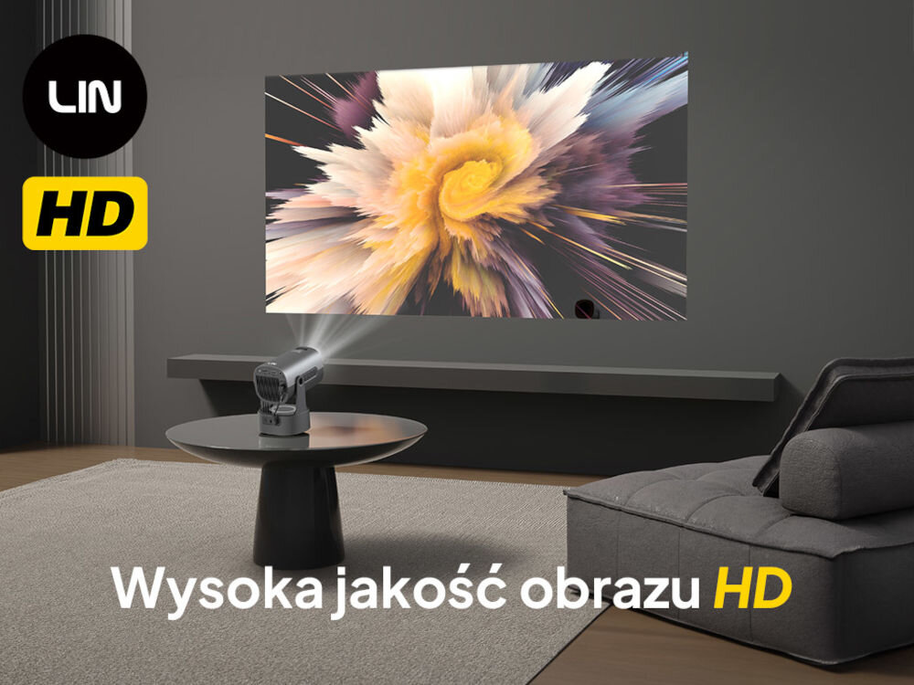 Projektor LIN Smart Travel One LP-K220 (1280x720), 110 ANSI lumen, Wi-Fi, Bluetooth, Wbudowana bateria jakość hd jasność 110 ansi konstrast manualna regulacja