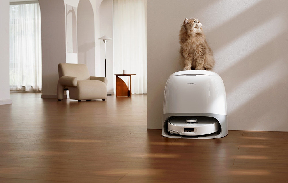 Robot sprzątający ROBOROCK Qrevo Curv Biały Wielofunkcyjna stacja dokująca suszy mopy temperatura uzupełnia wode opróżnia zbiornik kurz