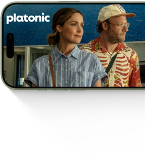 Przód iPhone’a 17 z wyświetlanym na ekranie serialem Platoniczna przyjaźń w aplikacji Apple TV+