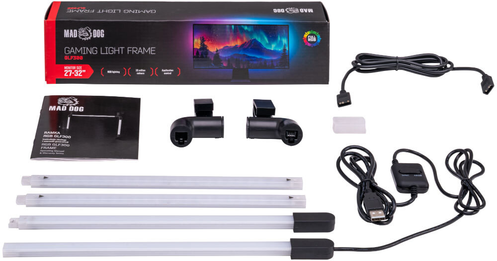 Ramka RGB MAD DOG Gaming Light Frame GLF300 elementy zestawy opakowanie