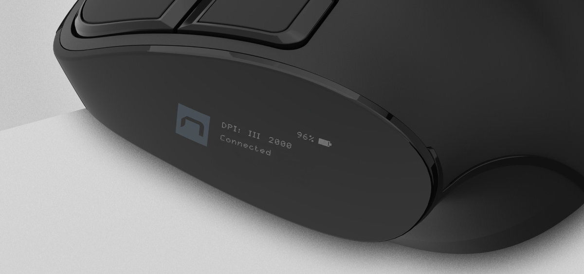 Natec Euphonie Pro Ekran OLED grzbiecie myszy aktualny poziom baterii, stan połączenia bezprzewodowego oraz aktywną rozdzielczość DPI - ekran oled