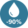 Ikona w kształcie niebieskiego koła z białą kroplą wody i napisem \'-90%\'.