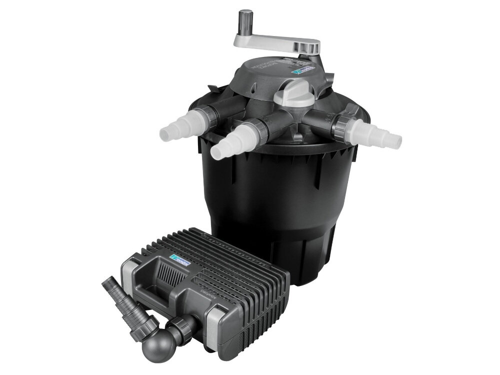Zestaw filtrujący HOZELOCK Bioforce 28000 + Aquaforce 8000 Czarny łatwy w obsłudze w instalacji do przydomowego oczka sadzawek zbiornik do 28000 litrów